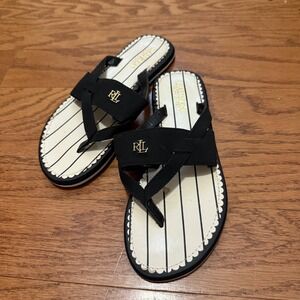 Lauren Ralph Lauren Rosalind Black Stripe‎ Thong Sandals Size 6B